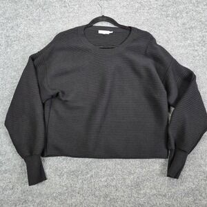 Good American Sweater Womens 2 Black Ribbed Knit Crewneck Pullover Top‎ GSK0217